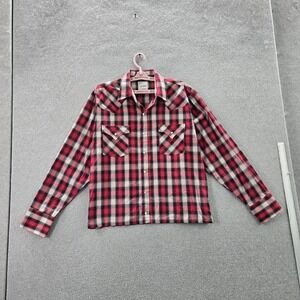 Ely Cattleman Men Button Up Shirt L Red Plaid Western Pearl Snap Long Sleeve